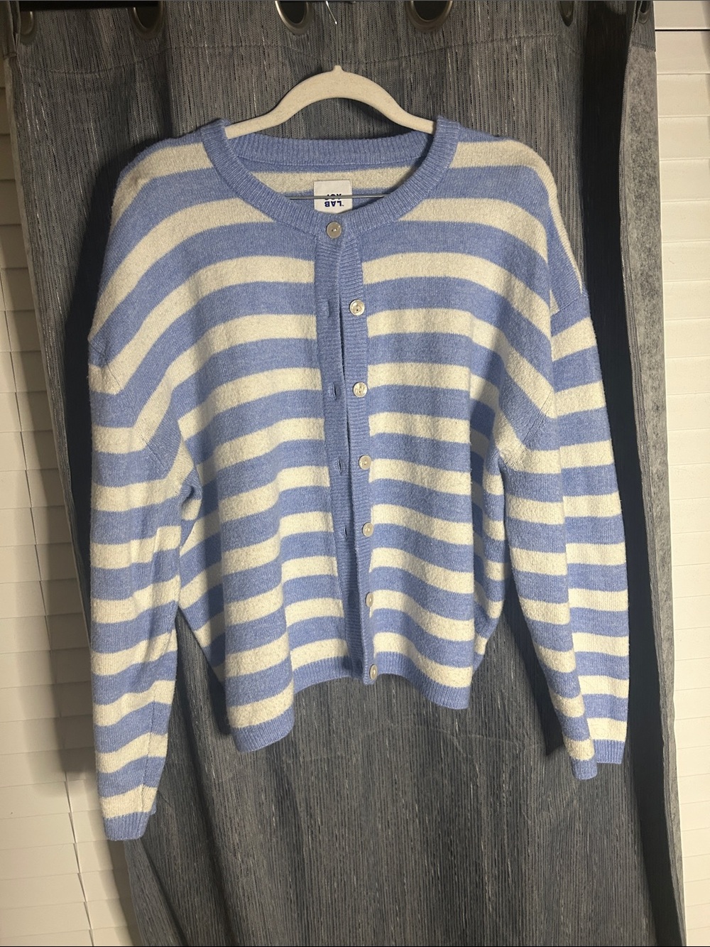 JoyLab Blue and White Striped Button-Up Cardigan